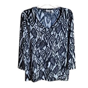 Easywear by Chico's Top Tunic Stretch Artsy Geometric Black White Size 2